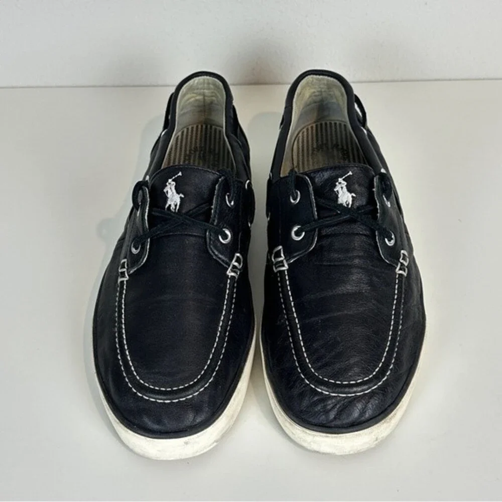 Polo Ralph Lauren Sander Leather Boat Loafers Black 13D